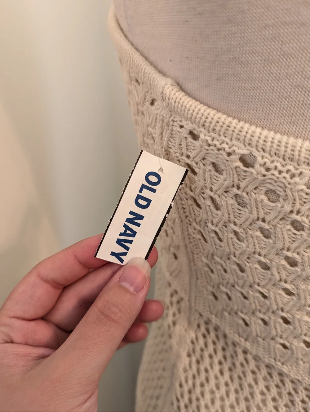 Old Navy Boho Cream Knit Crochet Halter Mini Dress Medium - Picture 12 of 12